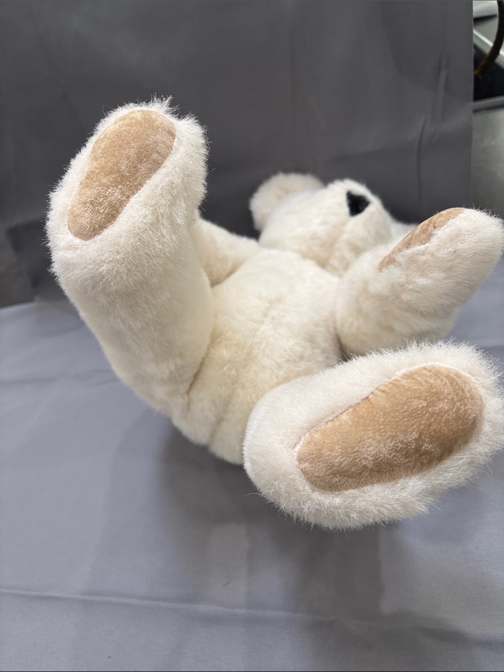 The Vermont Teddy Bear Company white poseable bear with tan paws and black nose - Picture 7 of 14